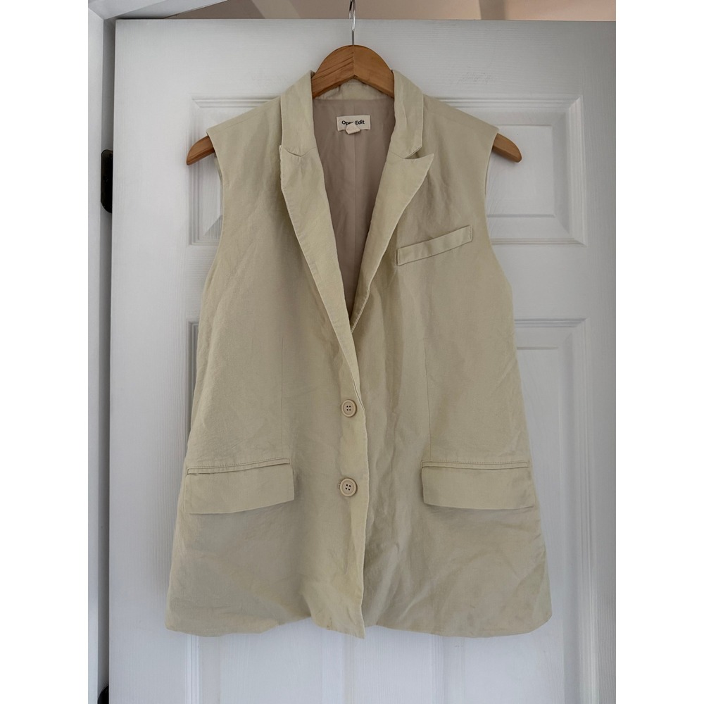 Open Edit Womens Cream Sleeveless‎ Blazer Blouse
